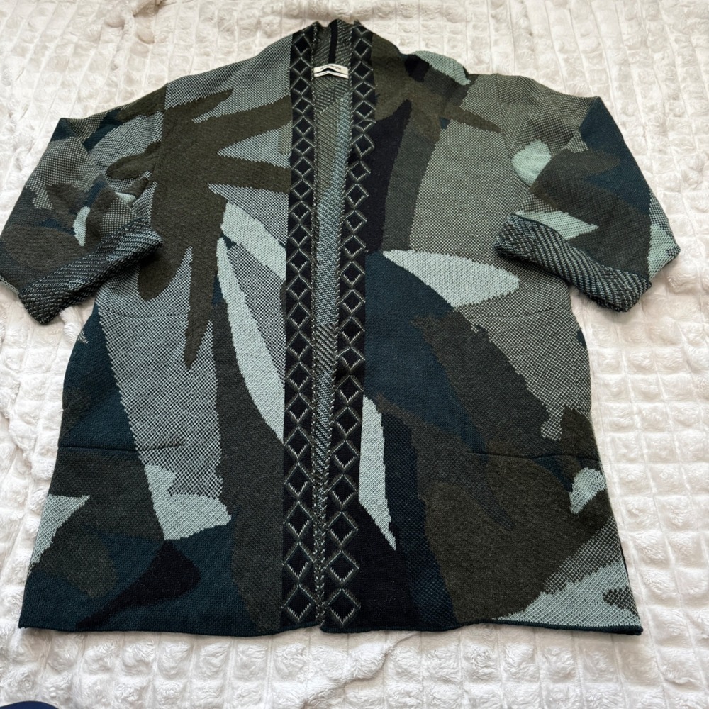 Aldo Martins Damita Small Green Astract Cardigan Sweater Sweatercoat Wool